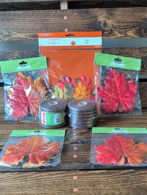 Bundle of Fall Ribbon and Decorative Leaves
